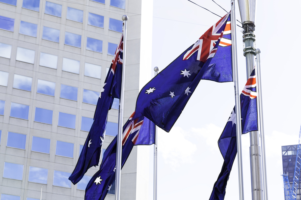 Waving Australian flag in Melbourne