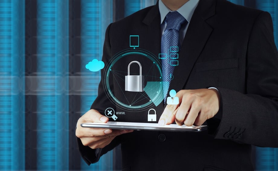 businessman hand pointing to padlock on touch screen computer as Internet security online business concept.jpeg