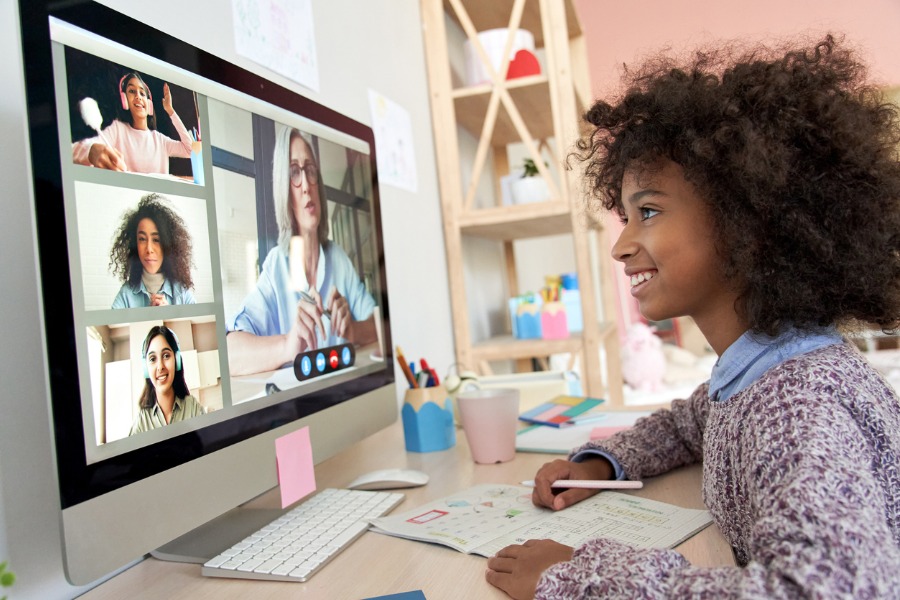 cute-african-kid-child-girl-distance-learning-during-virtual-distance-picture-id1284585970